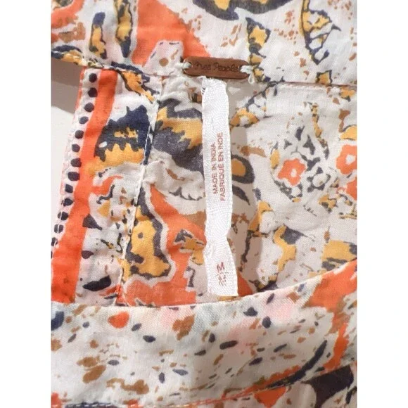 Free People Mini Pocket Dress Sun Ruffle Printed Long Sleeve Cut Out Back Button - Picture 11 of 12